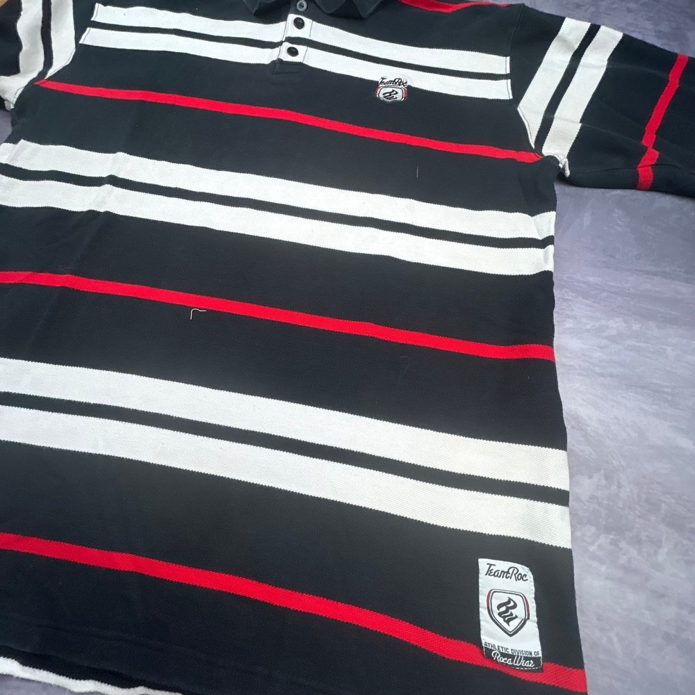 Vintage Rocawear Team Roc Striped Polo Shirt XL Black Red White Y2K Streetwear - Picture 4 of 7